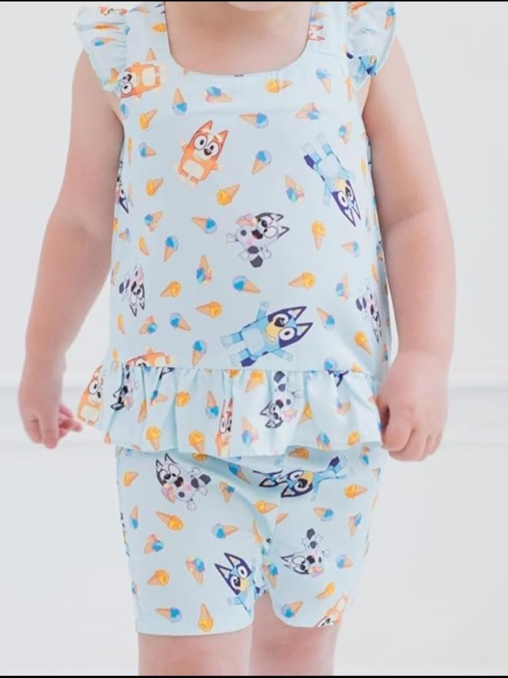 Kids Light Bluey Character Ice Cream Print Top & Short Set